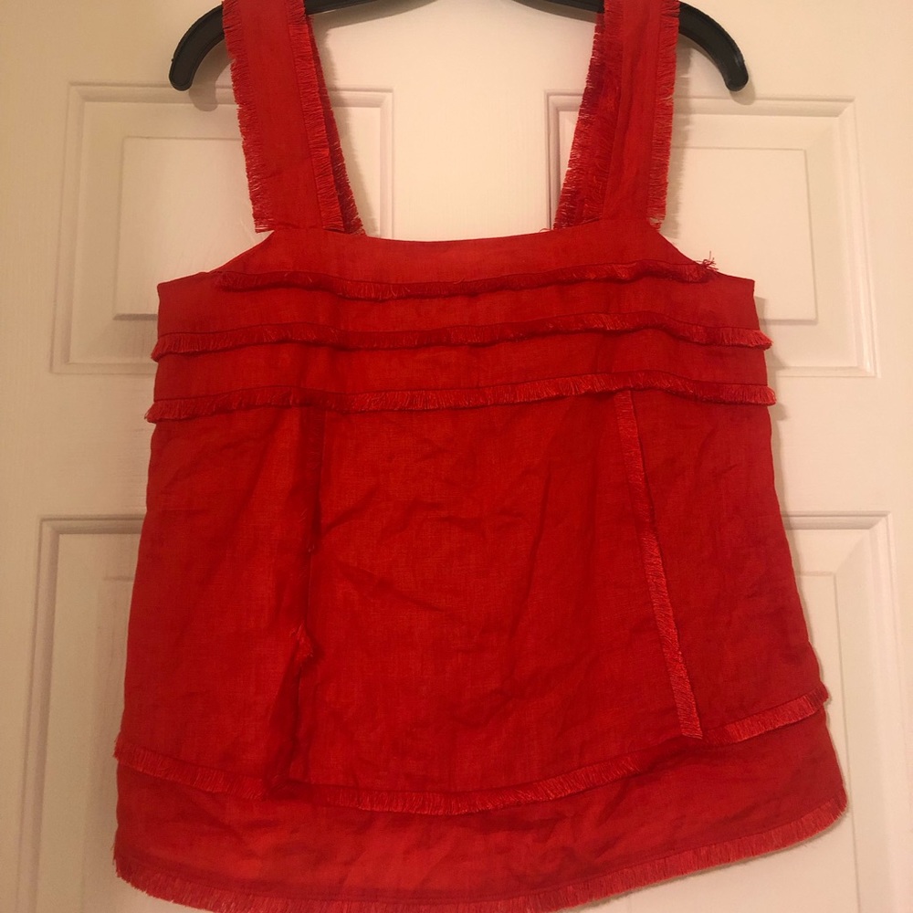 J Crew Red Fringe Top
